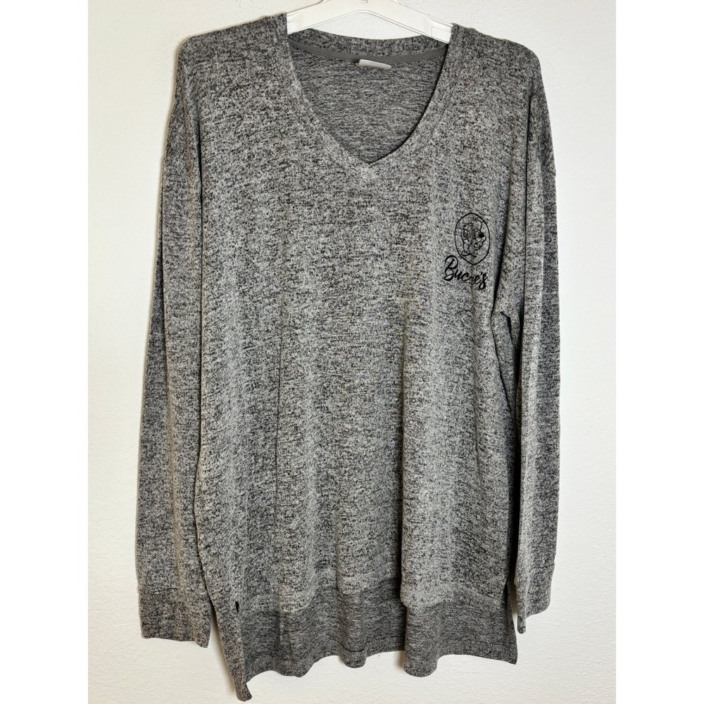 Buc-ee's Womens Large Gray Heathered V-Neck Long Sleeve Shirt Beaver Logo Top